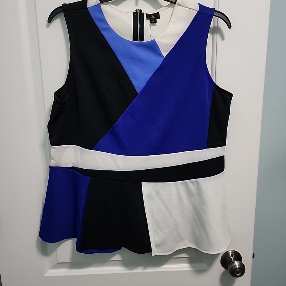 Worthington Geometric Sleeveless Blouse - Blue, Black, White